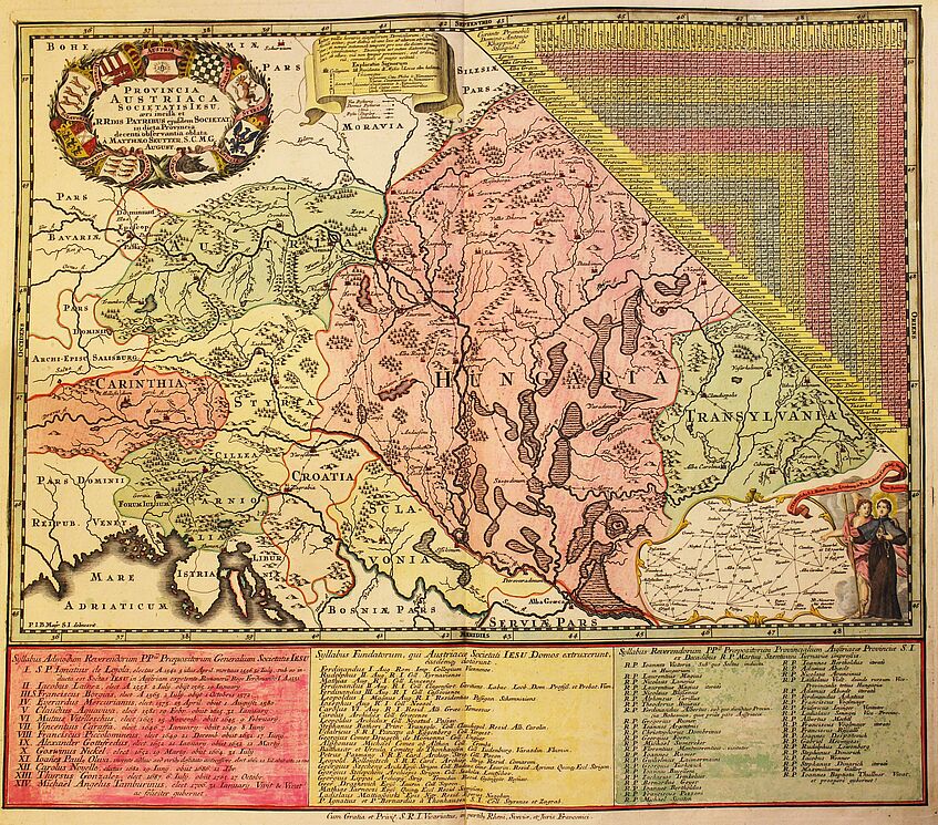 Kolorierte Kupferstichkarte von Georg Matthäus Seutter. 